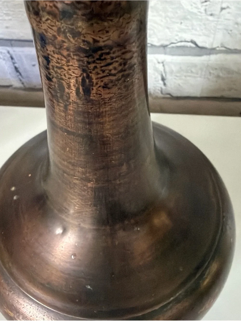 Vintage Patinated Brass Trumpet Candle Holder / Bud Vase – 12.5